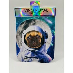 Living Royal Ankle Socks Unisex Blue French Bulldog Astronaut Space Dog New